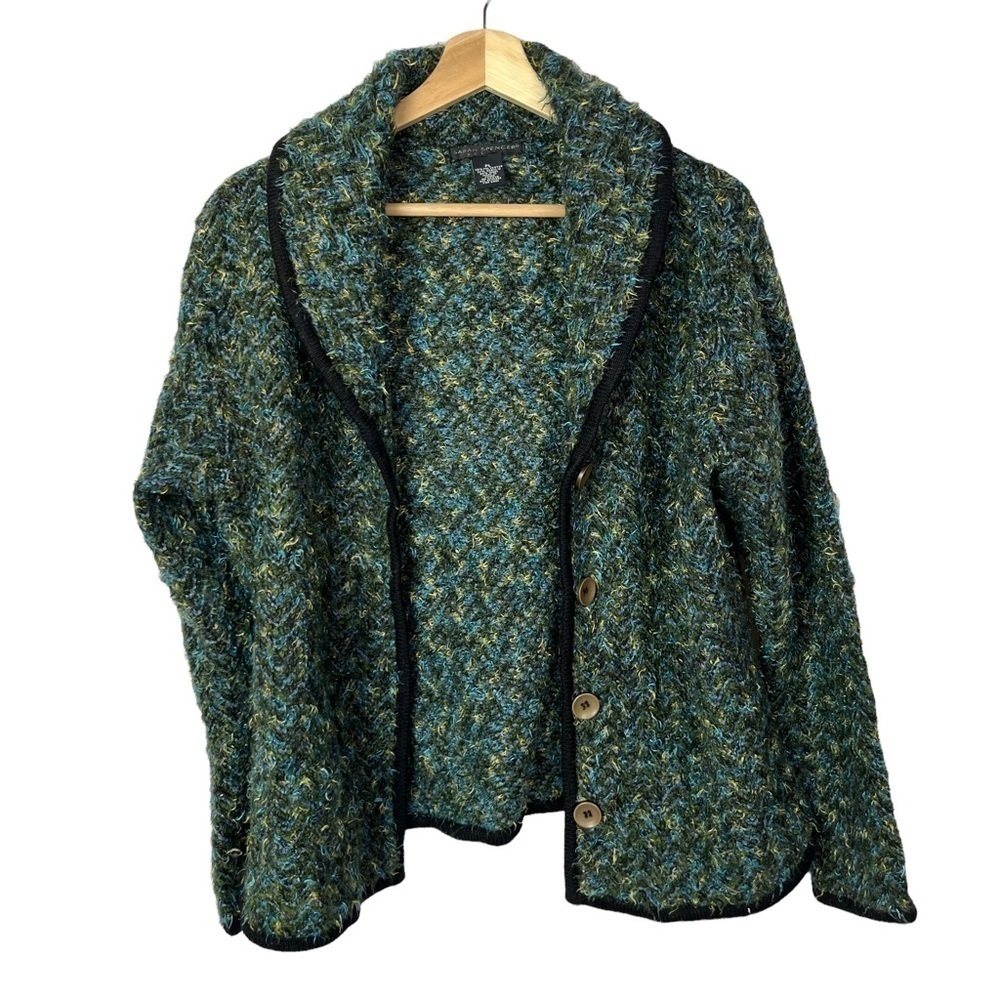 Sarah Spencer Petite‎ Green & Blue Knit Button Down Sweater Jacket PL